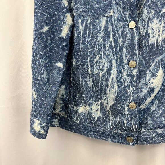 Chico’s Tie Die Textured Lightweight Jacket Blue/White Size Large Pockets - Picture 5 of 9